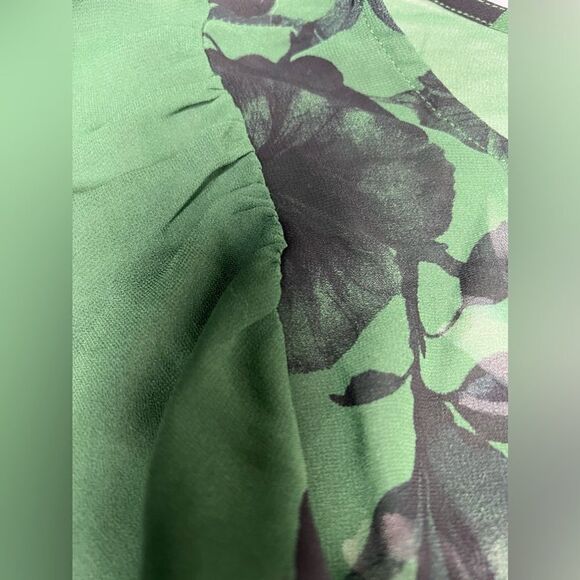 Zac and Rachel Bohemian Green Purple Blue Floral Sheer Top Size S Cuffed sleeve - Picture 9 of 14